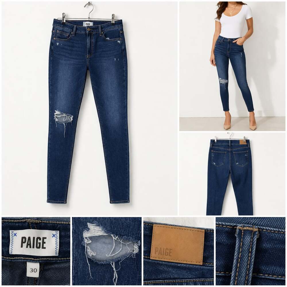 PAIGE Brigitte High Rise Slim Boyfriend Distressed Denim Jeans Size 30 - Picture 1 of 12
